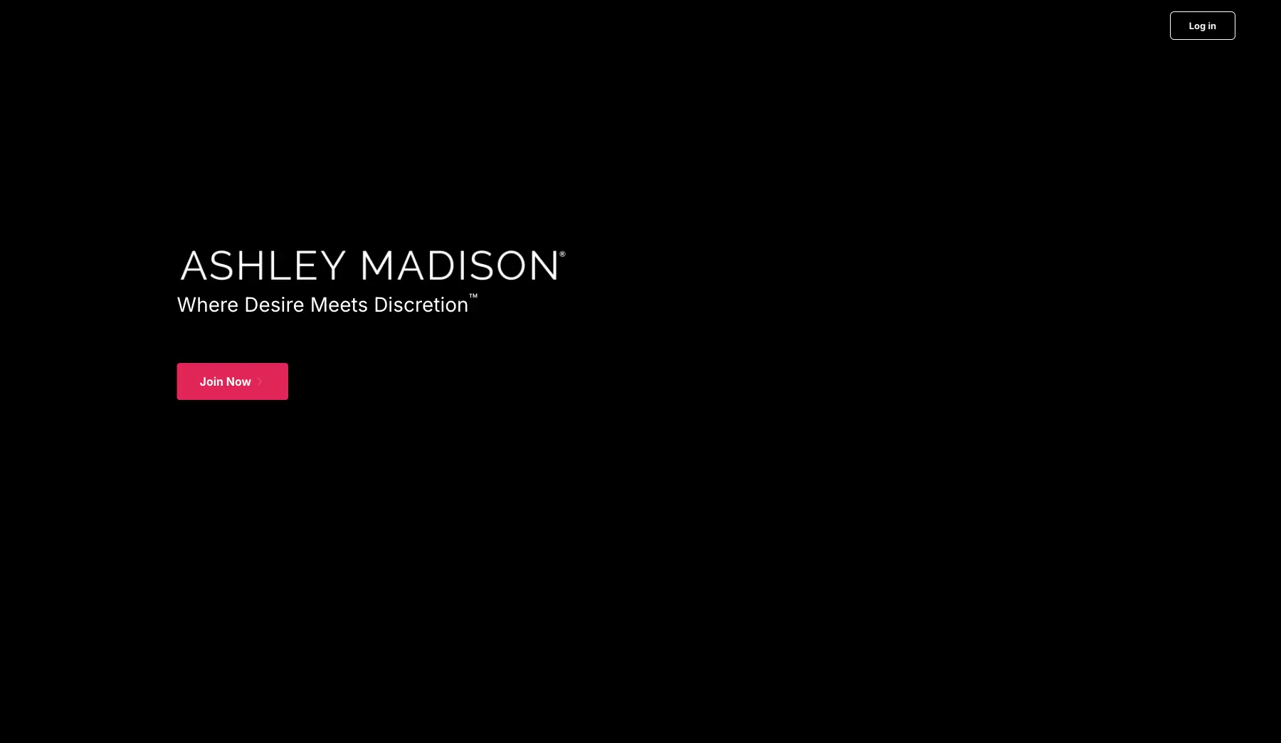 Página principal de Ashley Madison con el lema Where Desire Meets Discretion