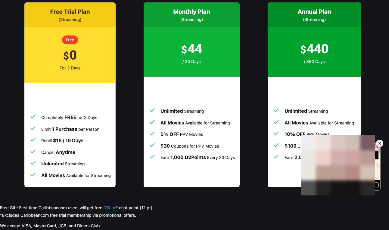 Caribbeancom English join page pricing plans (June 2026)